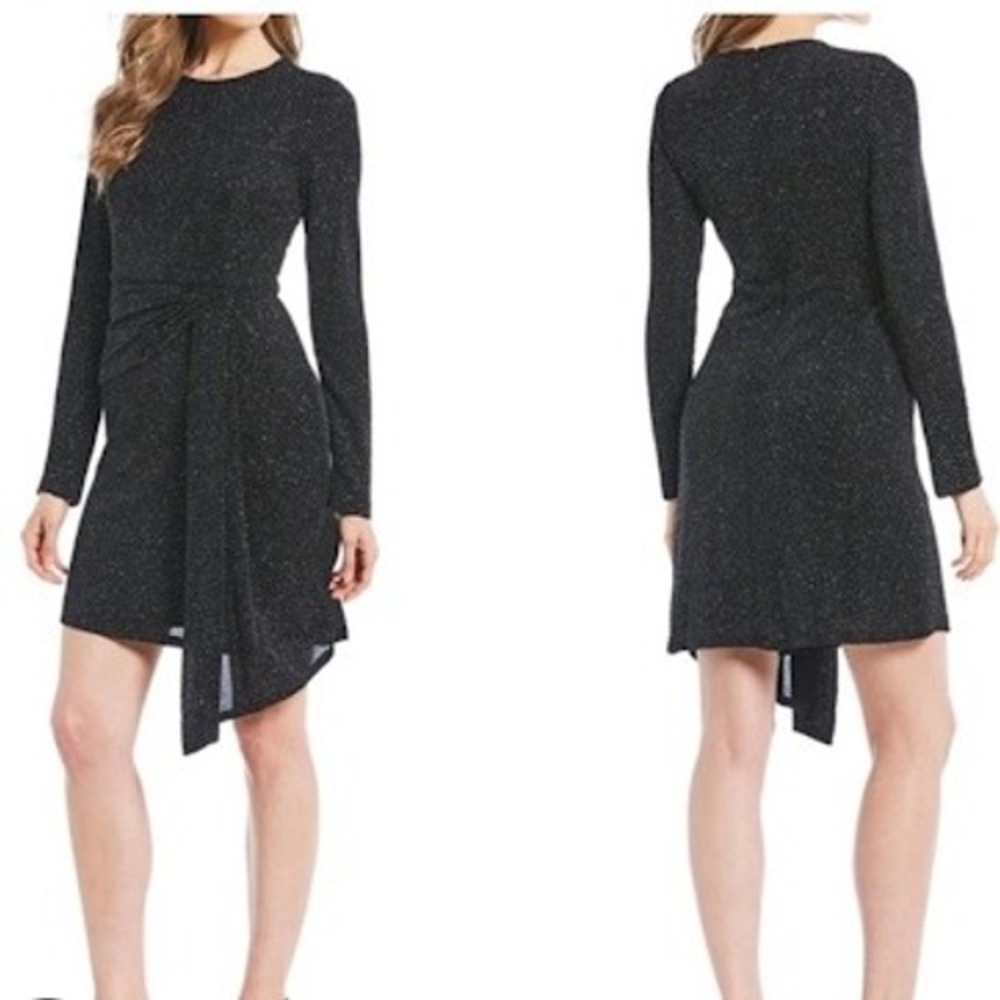 Maggy London Black Auroa Sparkle Glitter Long Sleeve Mini Dress Size 4 NEW